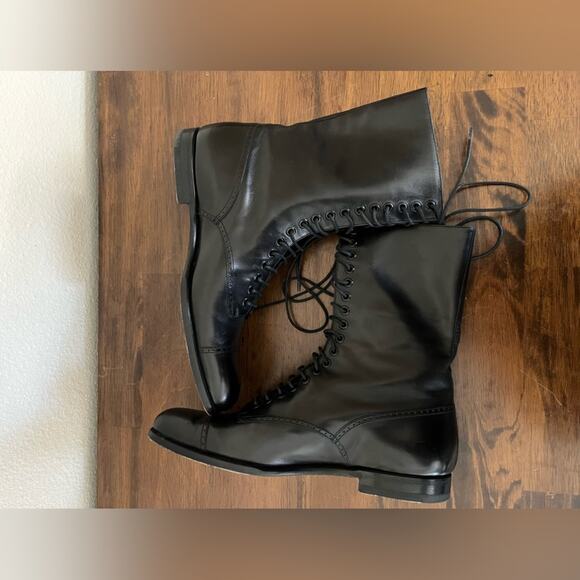 Authentic Gucci Men lace up long boots combat leather black Made in Italy Sz 8.5 - Picture 6 of 13